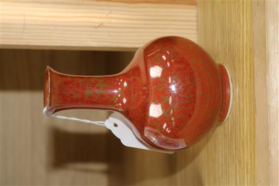 A Chinese metallic lustre bottle vase, a square brush pot, an internally decorated white vase tallest 20cm